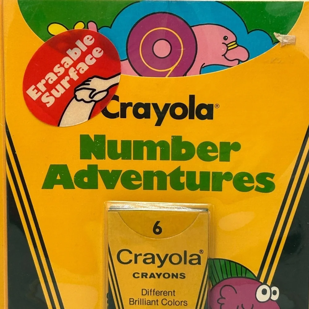 Vintage Crayola Crayons 6 Binney Smith Kinder Art Number Erasable Wipe Off 1986